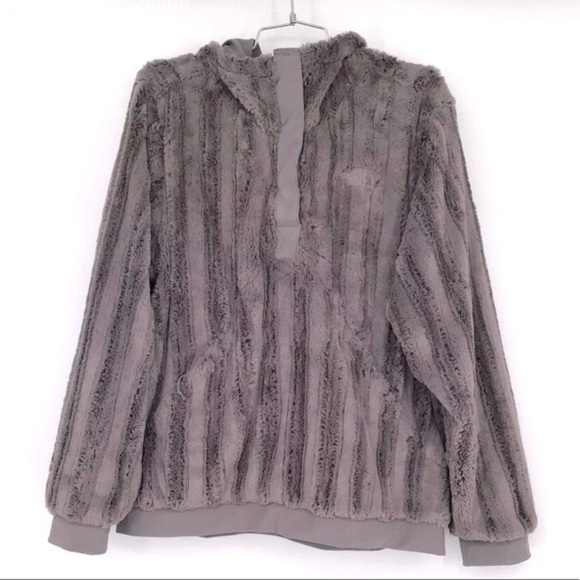 The North Face Extra Fuzzy Quarter Snap Pullover Gray Hooded Jacket - Picture 15 of 15